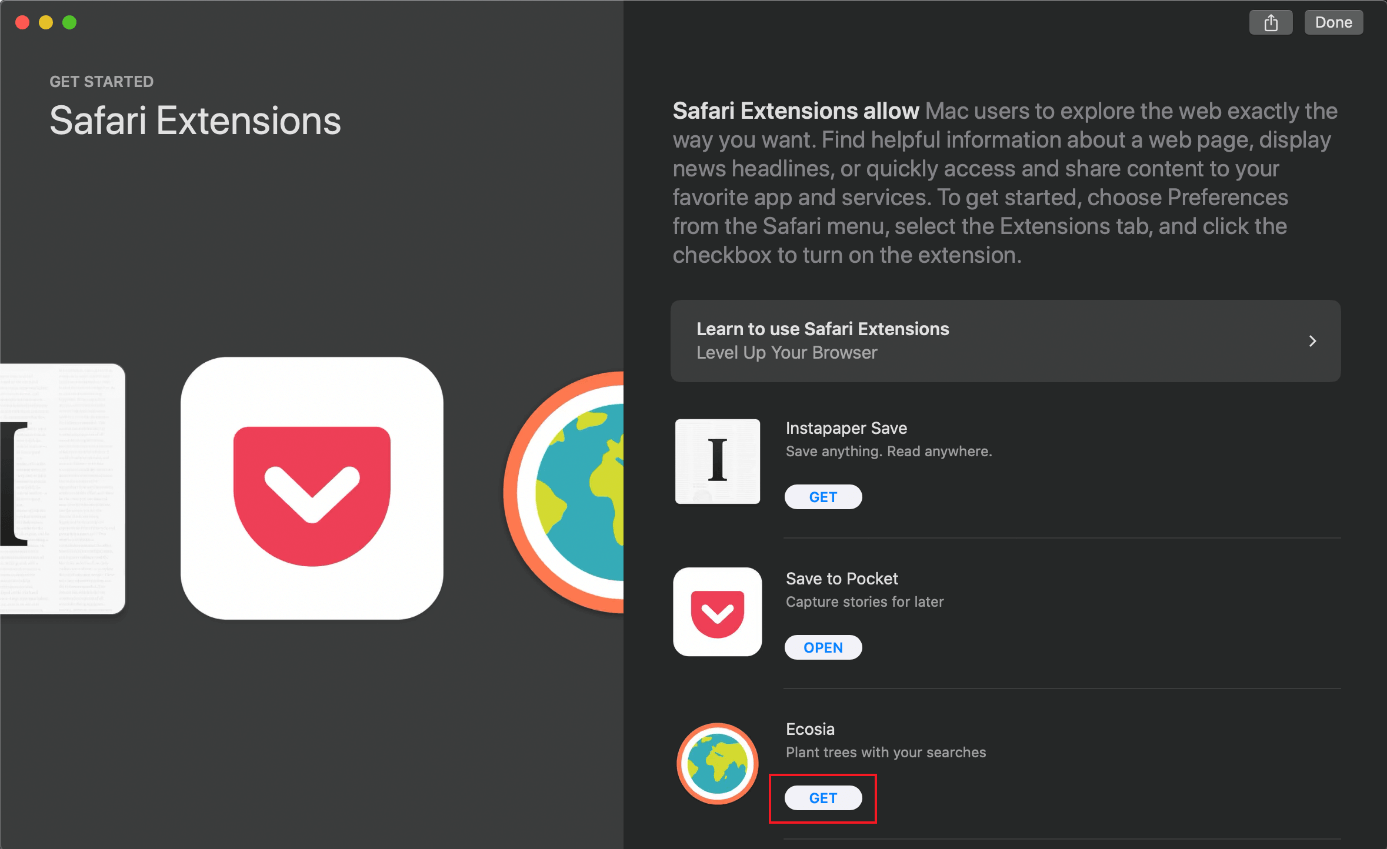 The App Store lists all available add-ons for Safari