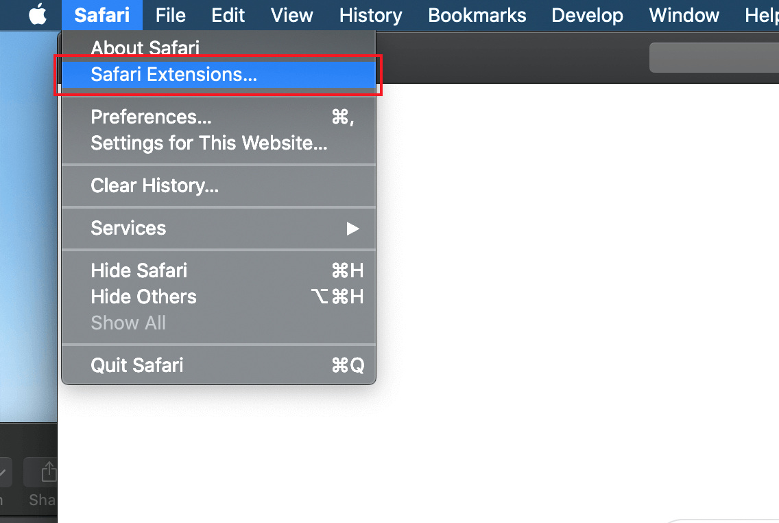 Use the top menu bar in Safari to access the Safari settings