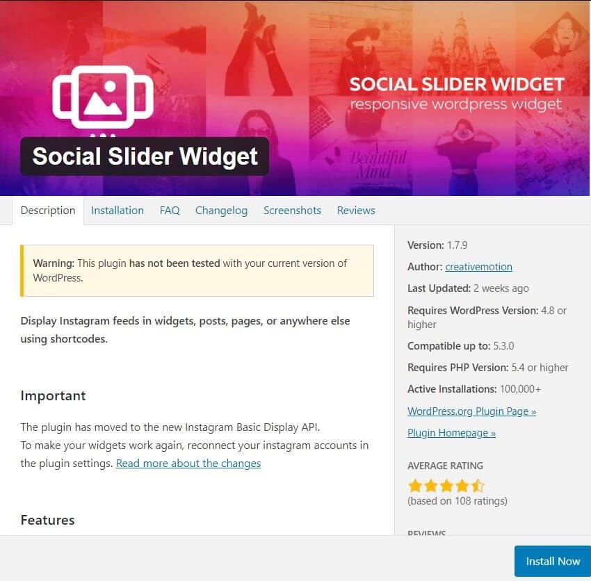 WordPress Instagram widget: Social Slider Widget