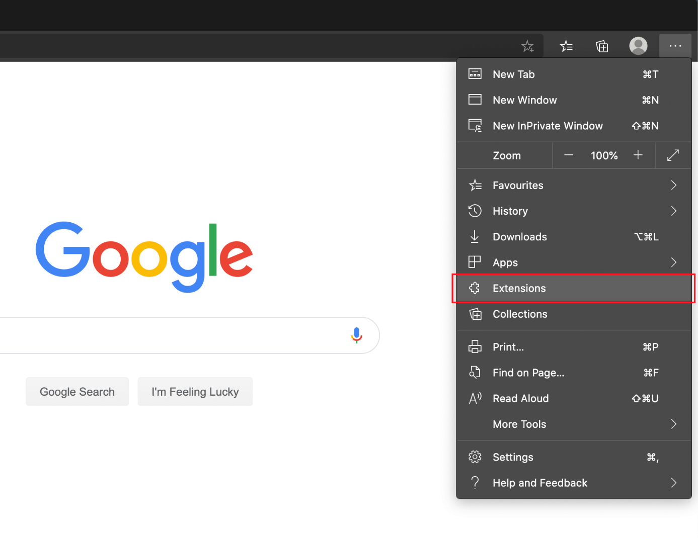 You can find the “Extensions” menu in the top-right corner of the Edge browser