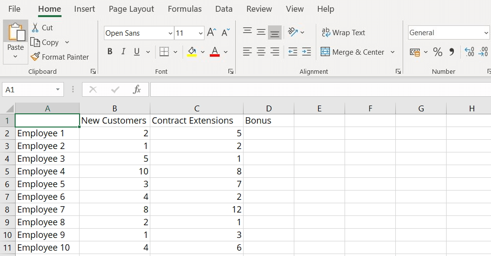 Excel example: creating a spreadsheet