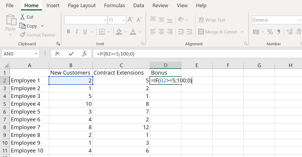 IF function in an Excel spreadsheet