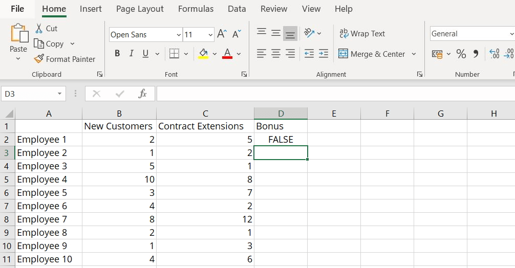 Excel AND: example of the function’s return value