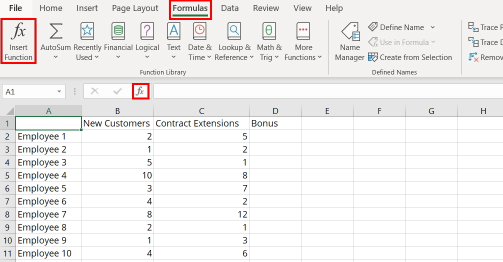 Excel “Insert Function” dialog box
