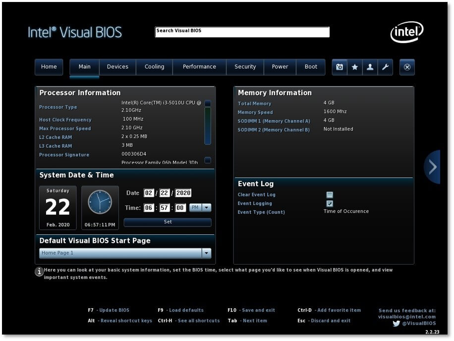 Intel Visual BIOS: main screen