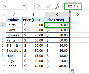 Calculating a percentage increase in Excel