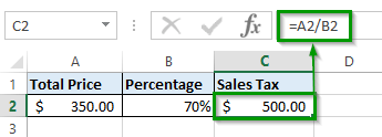 Calculating the total based on the proportion and percentages in Excel