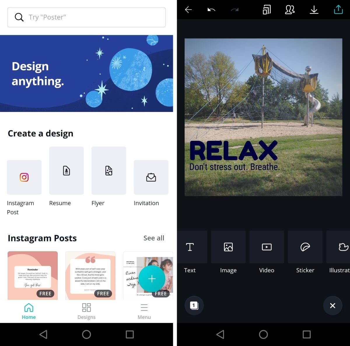 Canva: Screenshots from Android-App