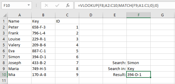 Excel MATCH function