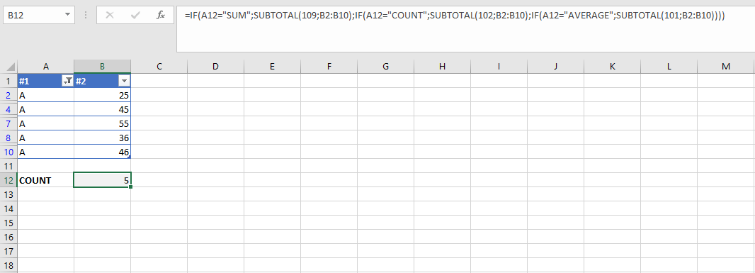 Combining an IF query and the SUBTOTAL function in an Excel table