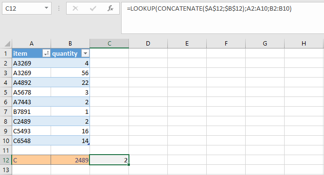 Combining LOOKUP with CONCATENATE in Excel