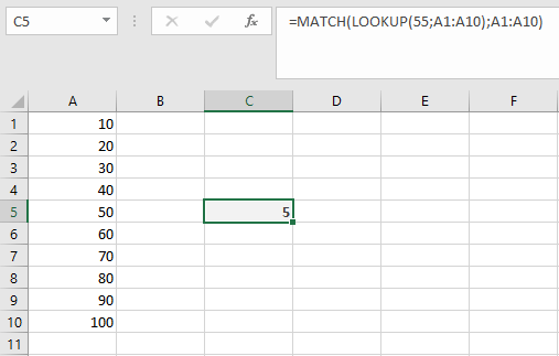 Combining LOOKUP with MATCH in Excel
