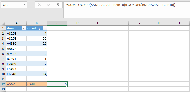 Combining LOOKUP with SUM in Excel