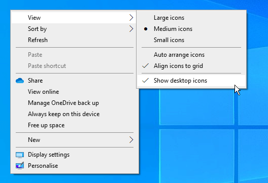 Context menu for desktop icons in Windows 10