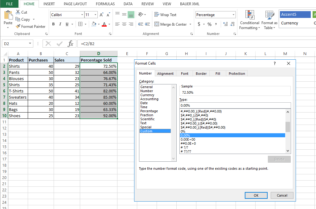 Custom percentage formats in Excel