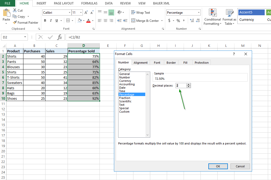 Customizing percentage formatting in Excel