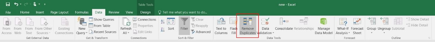 The “Data” tab in the Excel 2016 menu bar