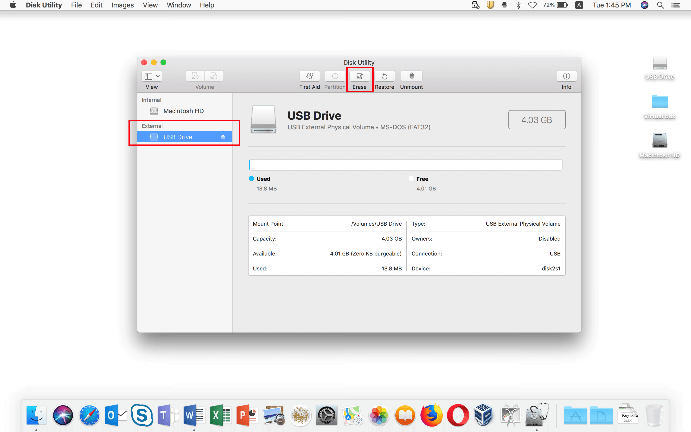 Disk Utility program on macOS High Sierra