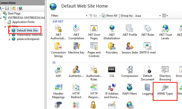 IIS manager: symbol “MIME Types”