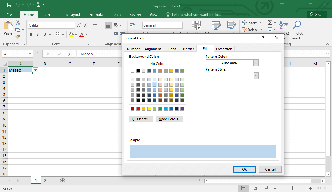 Editing the style of an Excel drop-down list