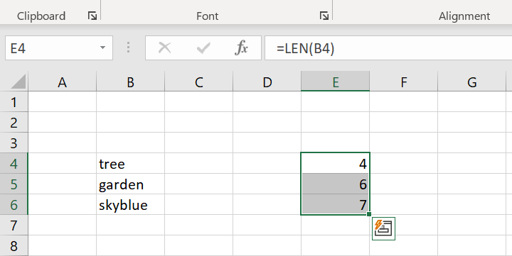 Using the Excel LEN function for multiple cells