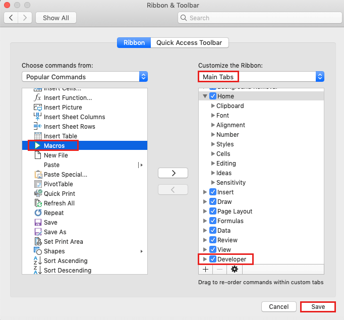 Excel VBA: menu options to add macros