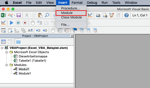 Excel VBA: insert a new module