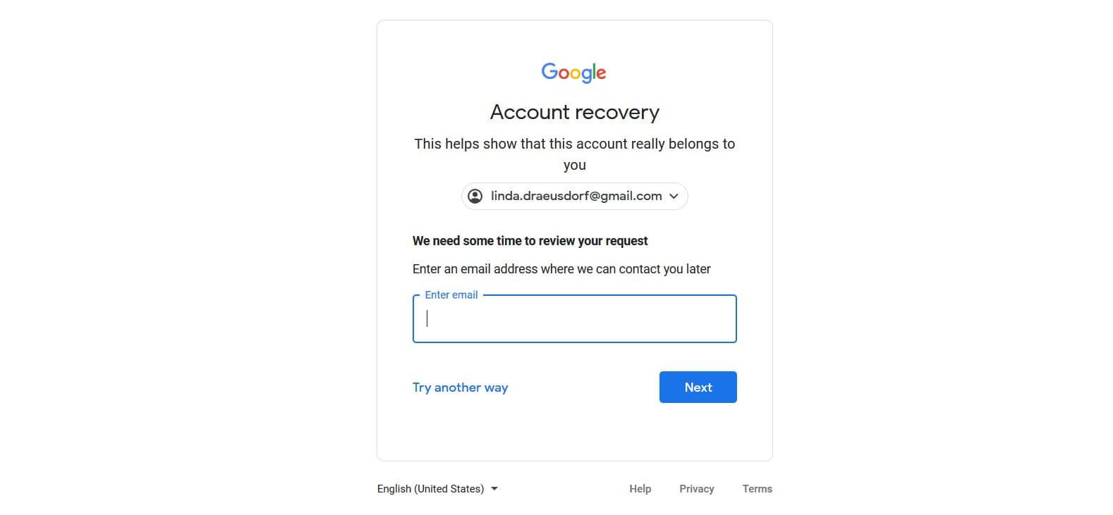 Google form for entering a current email address