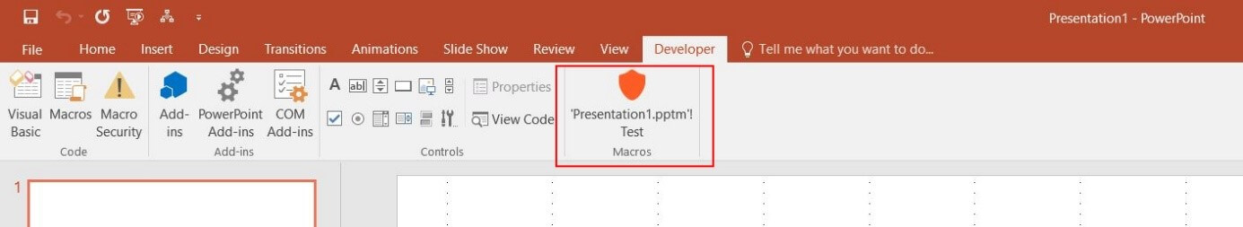 Example of a macro button in the PowerPoint ribbon