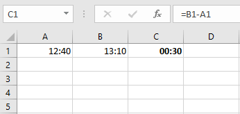Example of how to subtract times in Excel