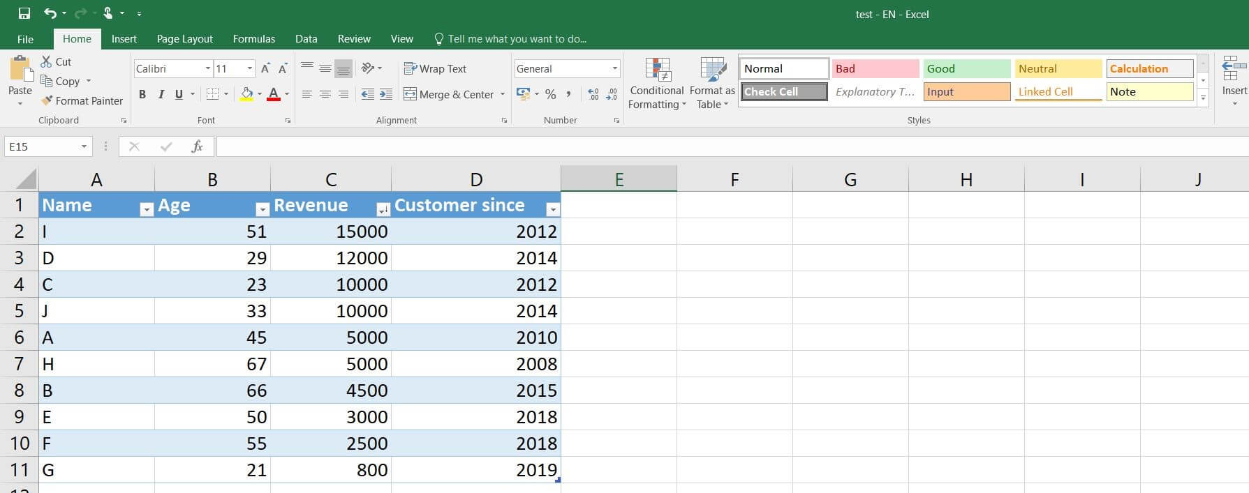 Excel 2016: Formatted Excel tables