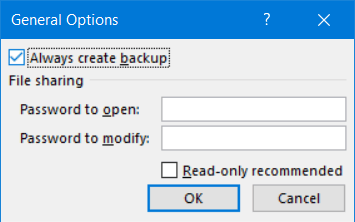 Excel: “Always create backup” option