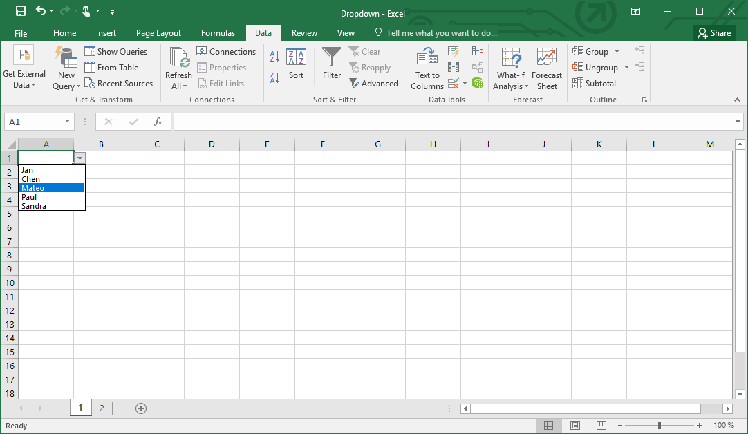 Excel drop-down box
