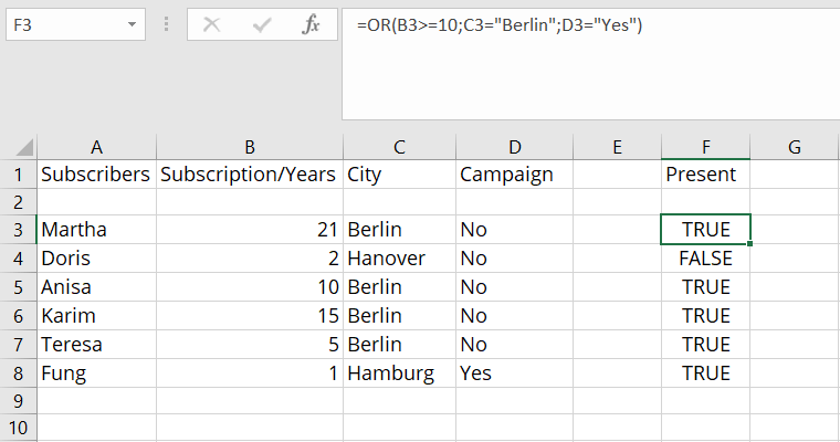 Excel OR function with user-defined categories