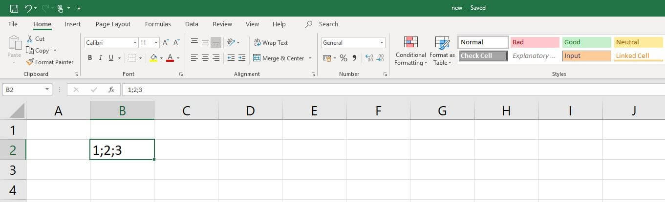 Excel 2016: Examples with separators (semicolons)