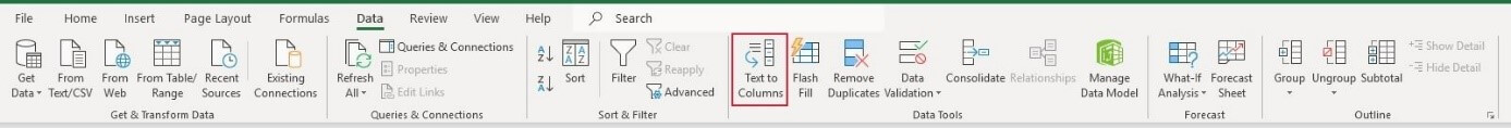 The “Data” tab in Excel 2016