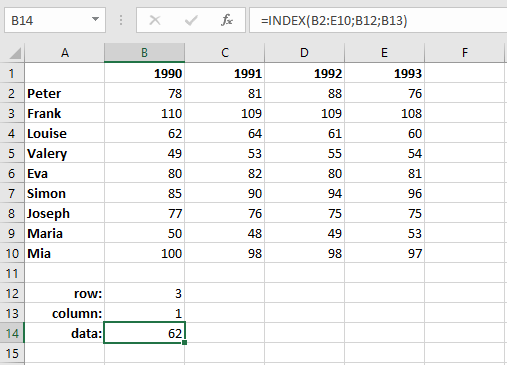 Excel table with a simple INDEX function