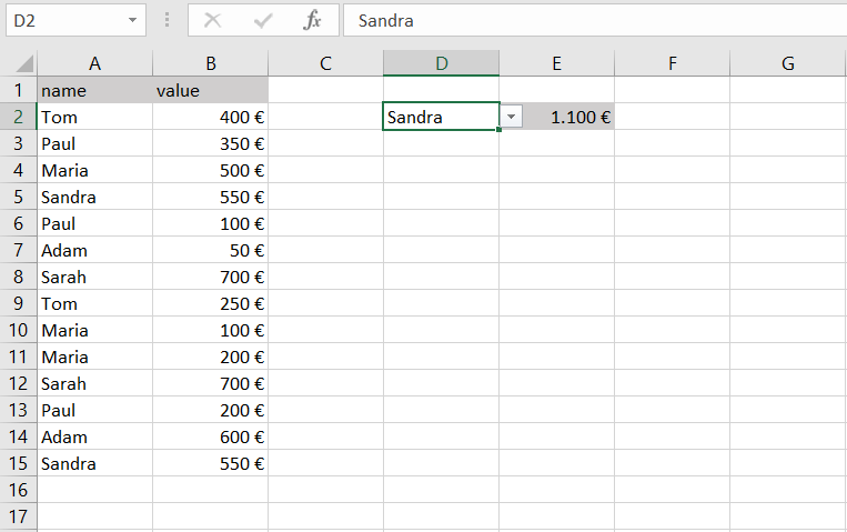 Excel with combination of SUMIF and a drop-down list