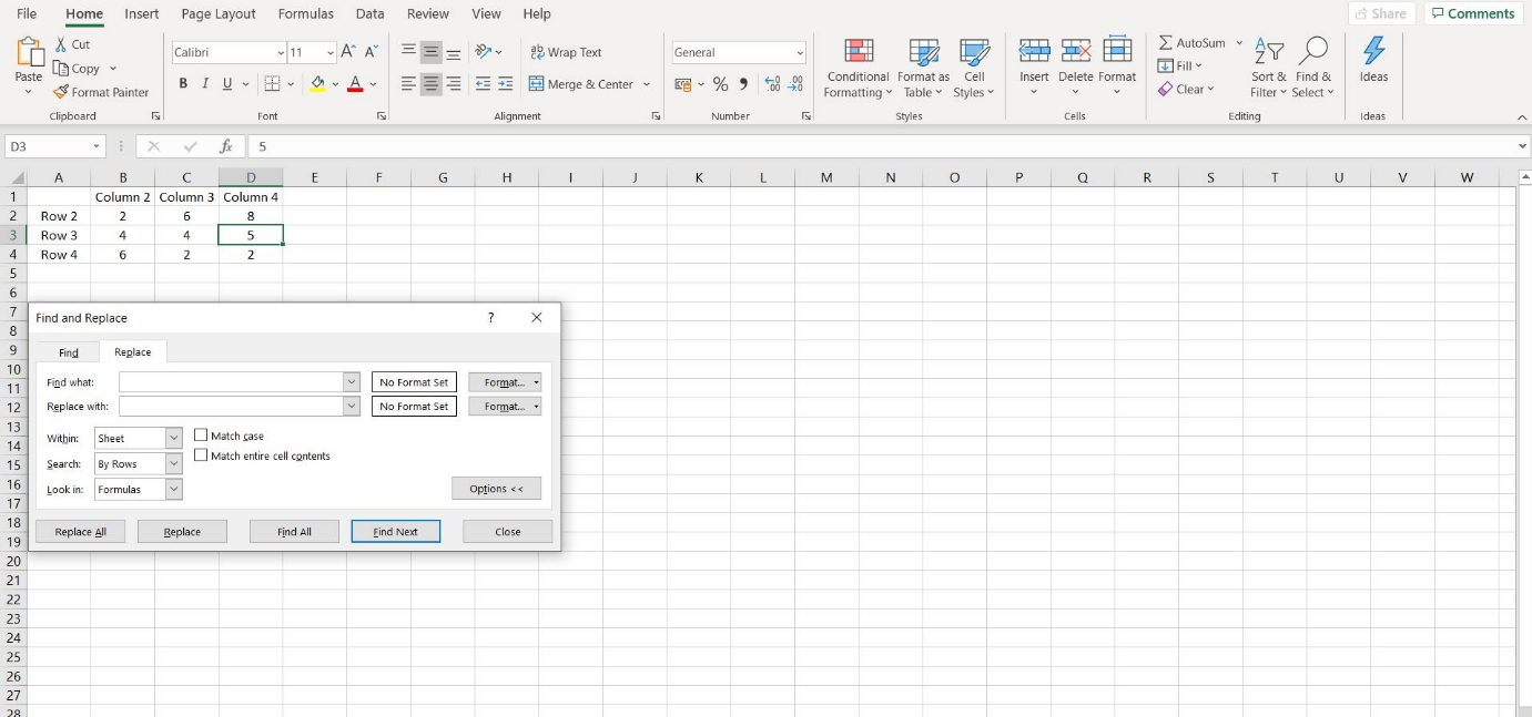 Extended options for the Replace feature in Excel
