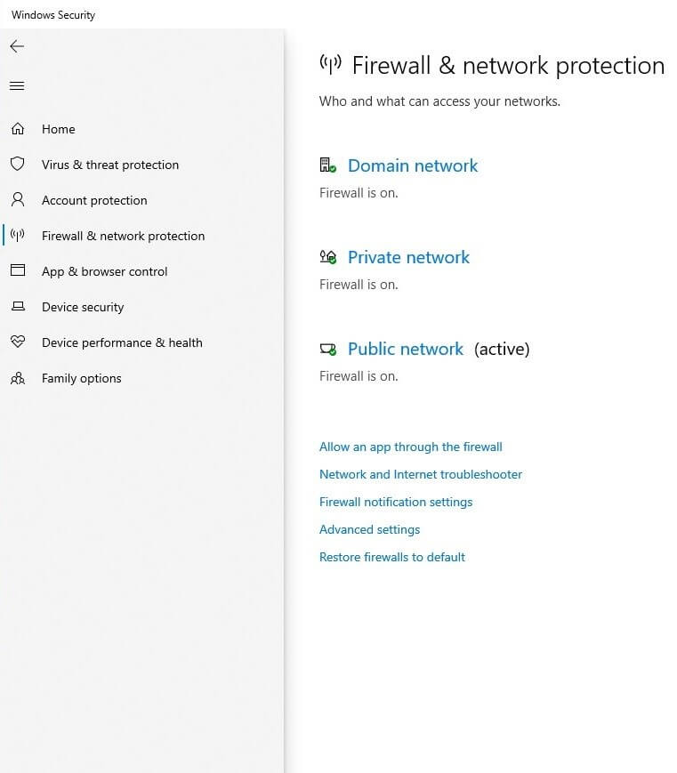 Firewall and network protection in Windows