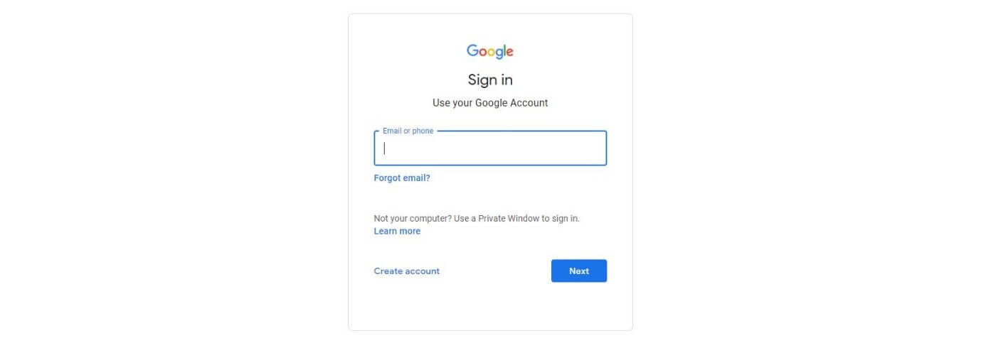 Google account sign-in screen