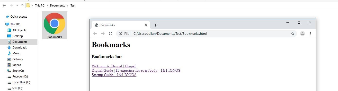 Google Chrome: Exported bookmark file