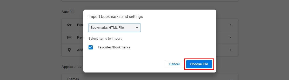 Chrome: Importing a bookmark HTML file