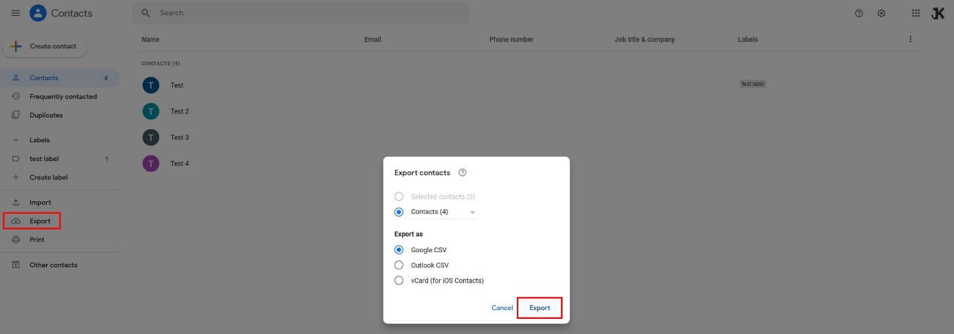 Google Contacts: Export all saved contacts