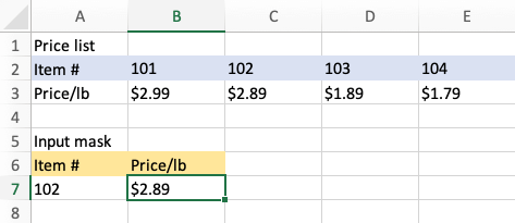HLOOKUP example with results