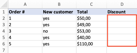 Excel’s IF AND function: Table for discounts