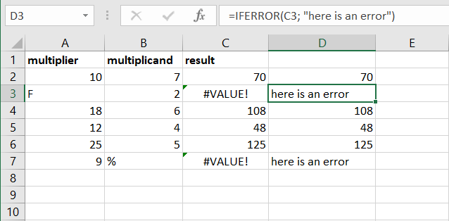 IFERROR generates a comment if an ERROR is found