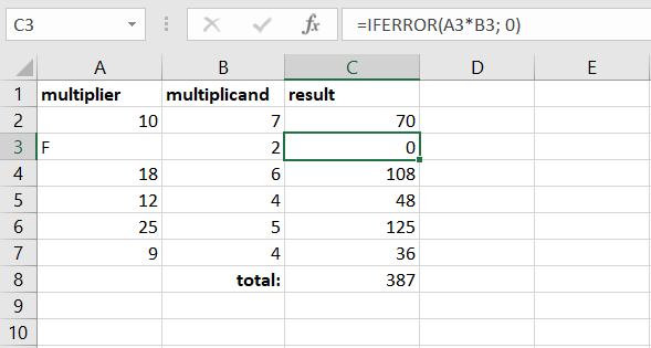 Inserting a value with the IFERROR function