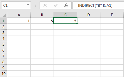 The INDIRECT Excel function shown with a text entry in the cell reference