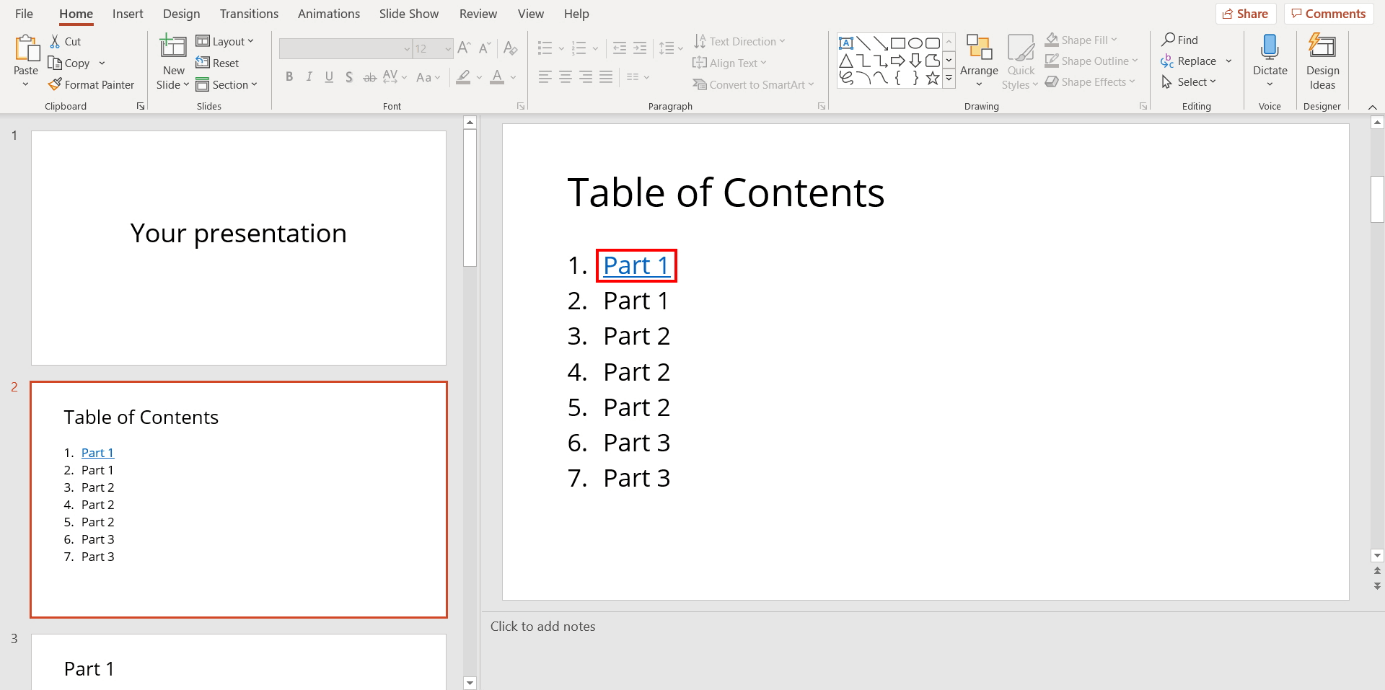 how do you link table of contents in word 2016